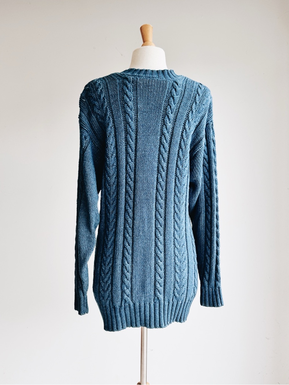 Vintage Lizwear Blue Cable Knit Linen Cotton Long Cardigan Sweater M - Picture 5 of 7